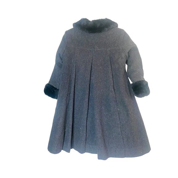 Rothschild Girls Button Down Coat Faux Fur Collar Cuffed Charcoal Gray Size 6X - Picture 2 of 9